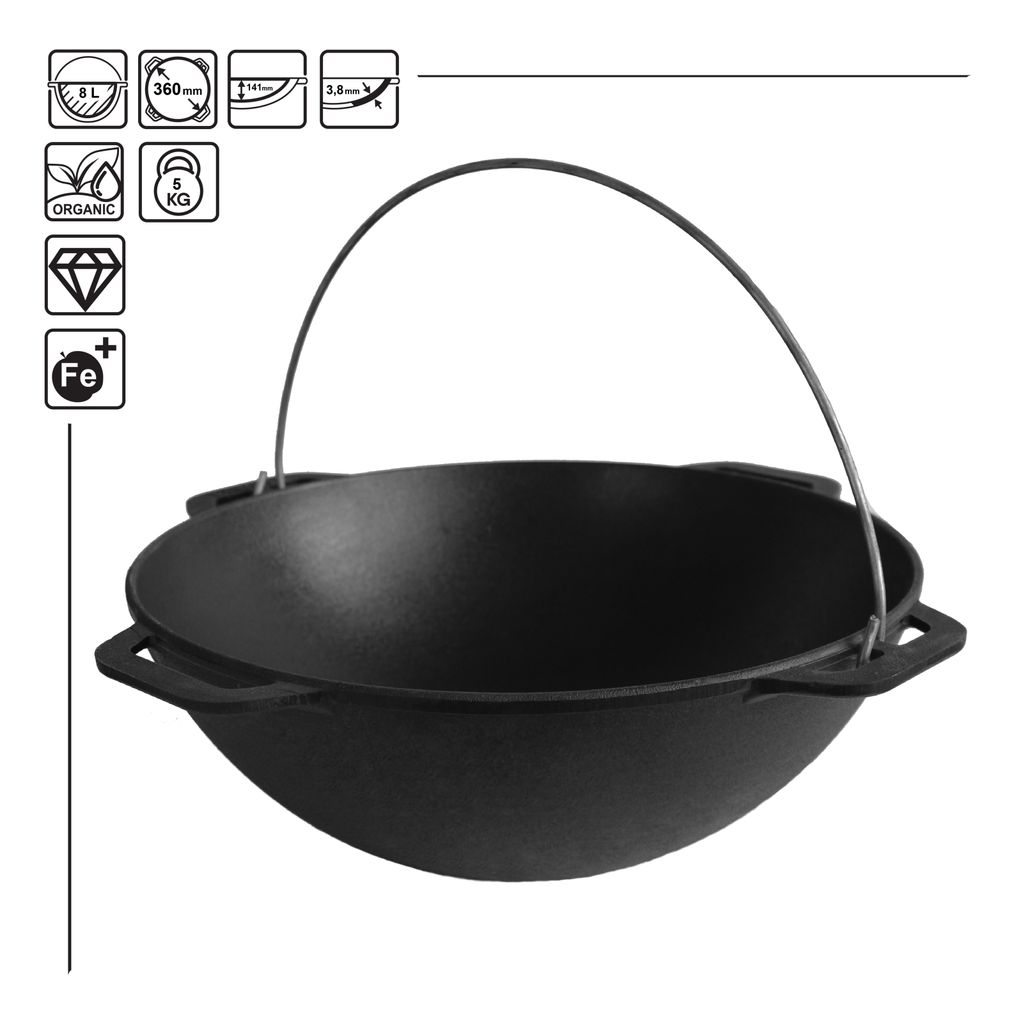Cast iron asian cauldron 8 L with tripod