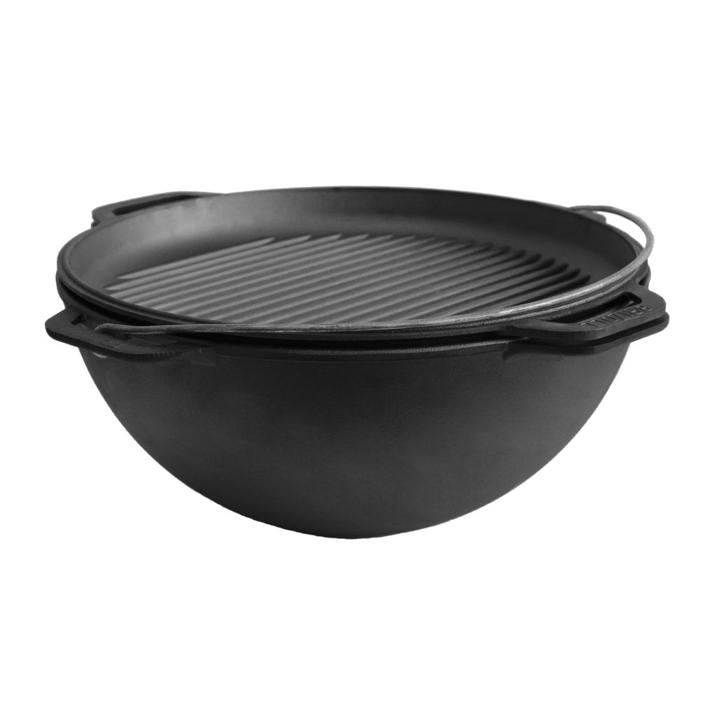 Cast iron asian cauldron 15 L WITH A GRILL LID-FRYING PAN and tripod