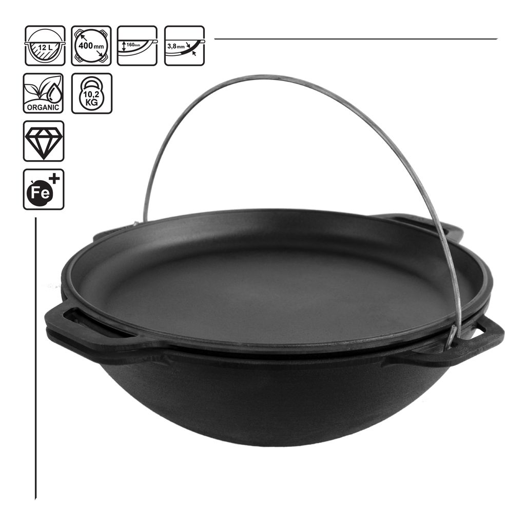Cast iron asian cauldron WITH A LID-FRYING PAN 12 L