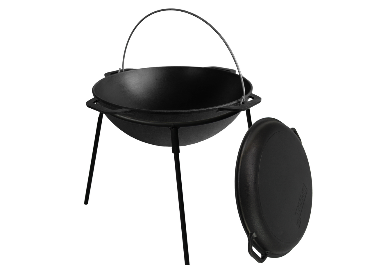 Cast iron asian cauldron 10 L WITH A GRILL LID-FRYING PAN and a stand