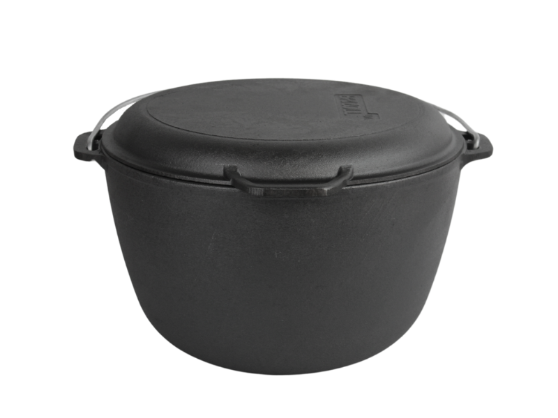 Cast iron tourist cauldron 10 L with a lid-frying pan and tripod