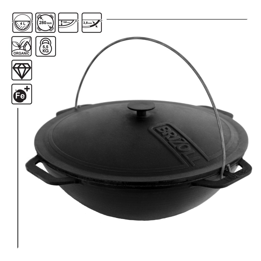Cast iron asian cauldron 4 L WITH A LID and tripod