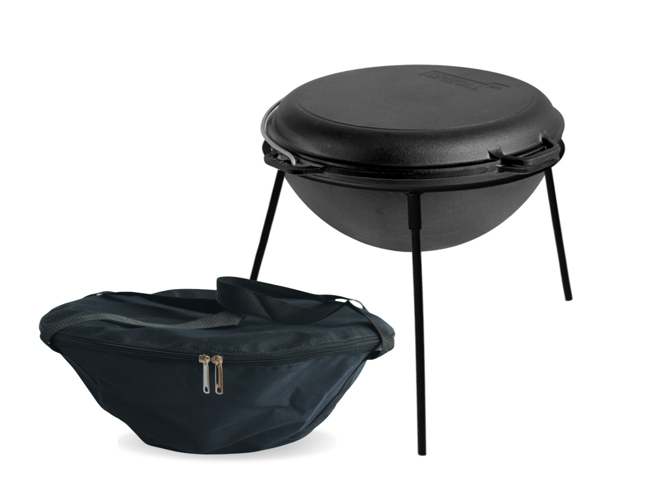 Cast iron asian cauldron 15 L WITH A GRILL LID-FRYING PAN, a bag and a stand