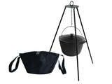 Tourist cast iron cauldron 6 l with lid, a bag and a tripod
