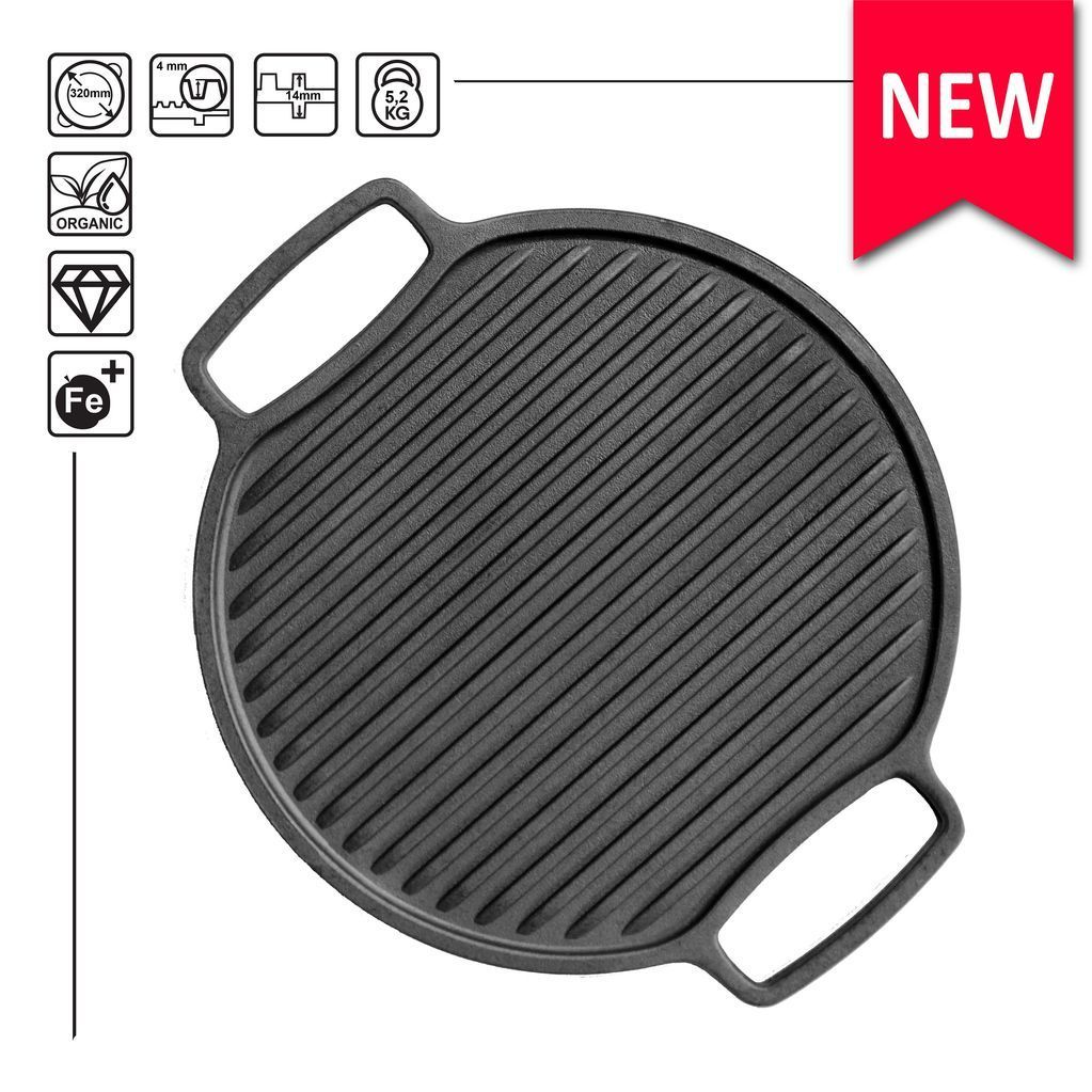 Cast iron Griddle, round double-sided Griddle Grill &Oslash; 320 mm with a stand