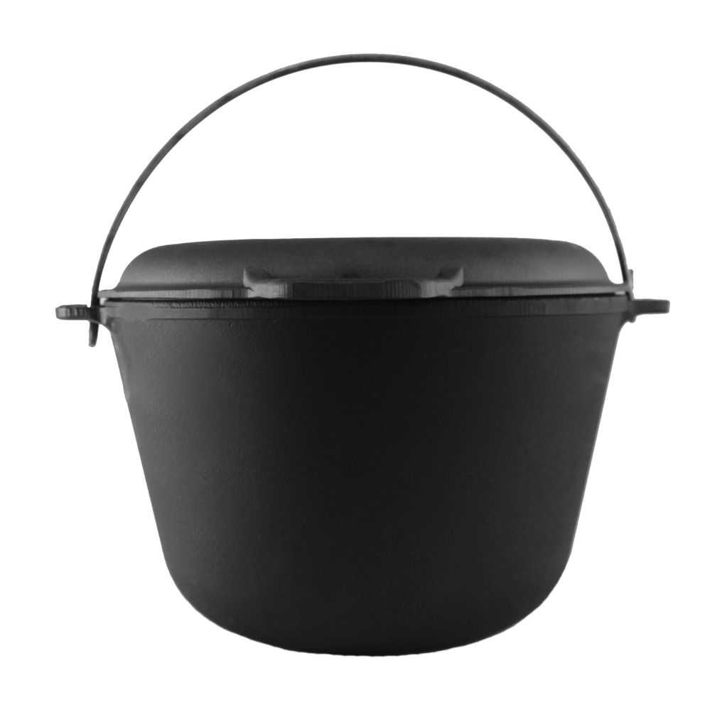 Cast iron tourist cauldron 8 L with а lid-frying pan and a bag