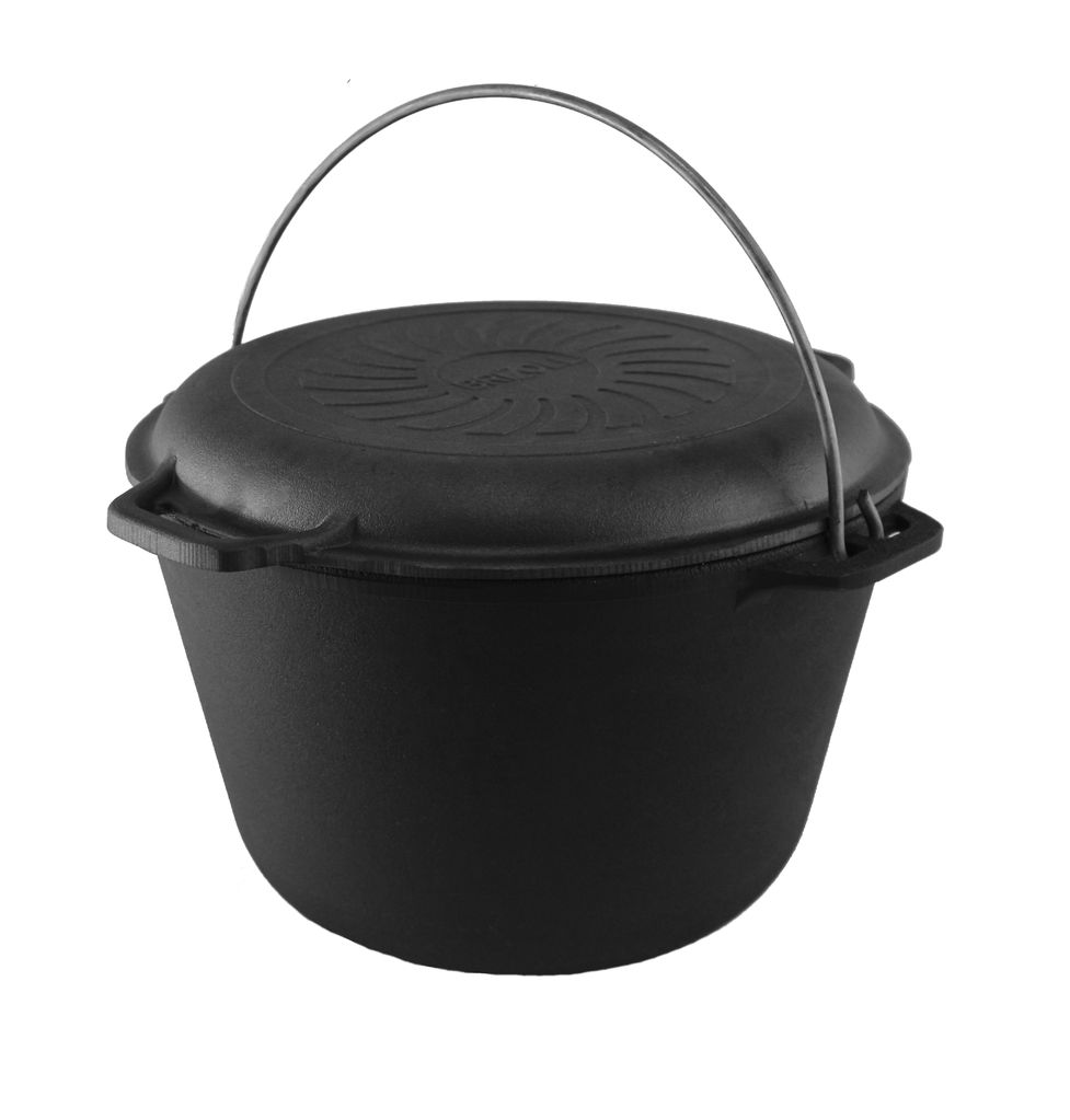 Cast iron tourist cauldron 8 L with а lid-frying pan and a bag