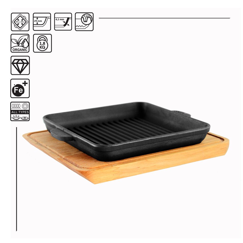 Portioned cast iron grill pan 180 х 180 х 25 mm with a stand