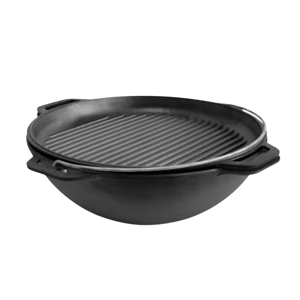 Cast iron asian cauldron 8 L WITH A GRILL LID-FRYING PAN, with a stand and a bag