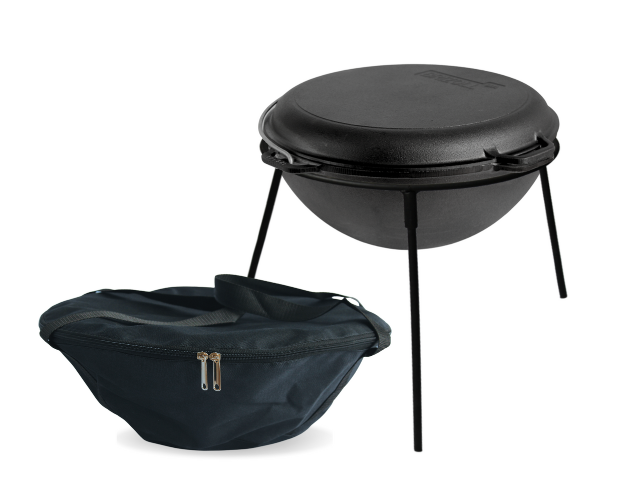 Cast iron asian cauldron 8 L WITH A GRILL LID-FRYING PAN, with a stand and a bag