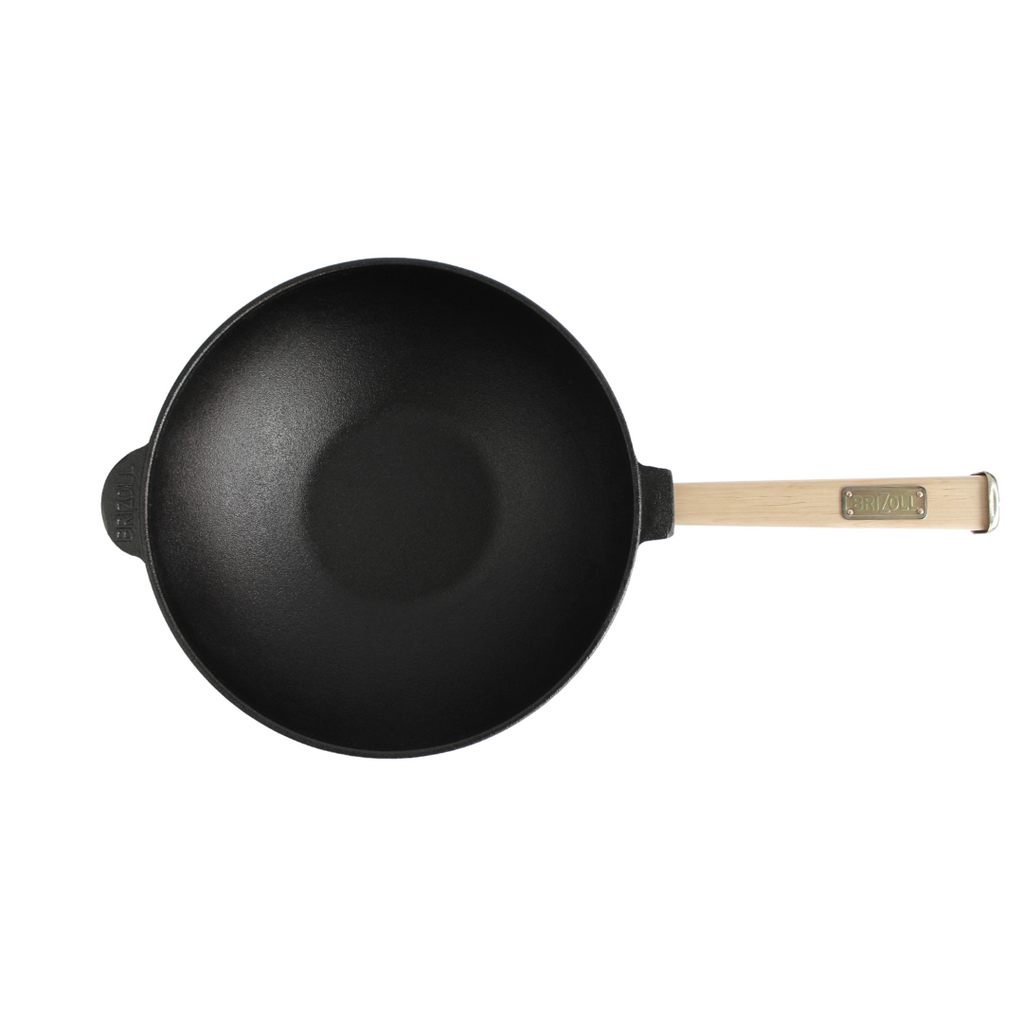 Cast iron frying pan with wooden handle and cast iron lid-frying pan WOK 2.2 l