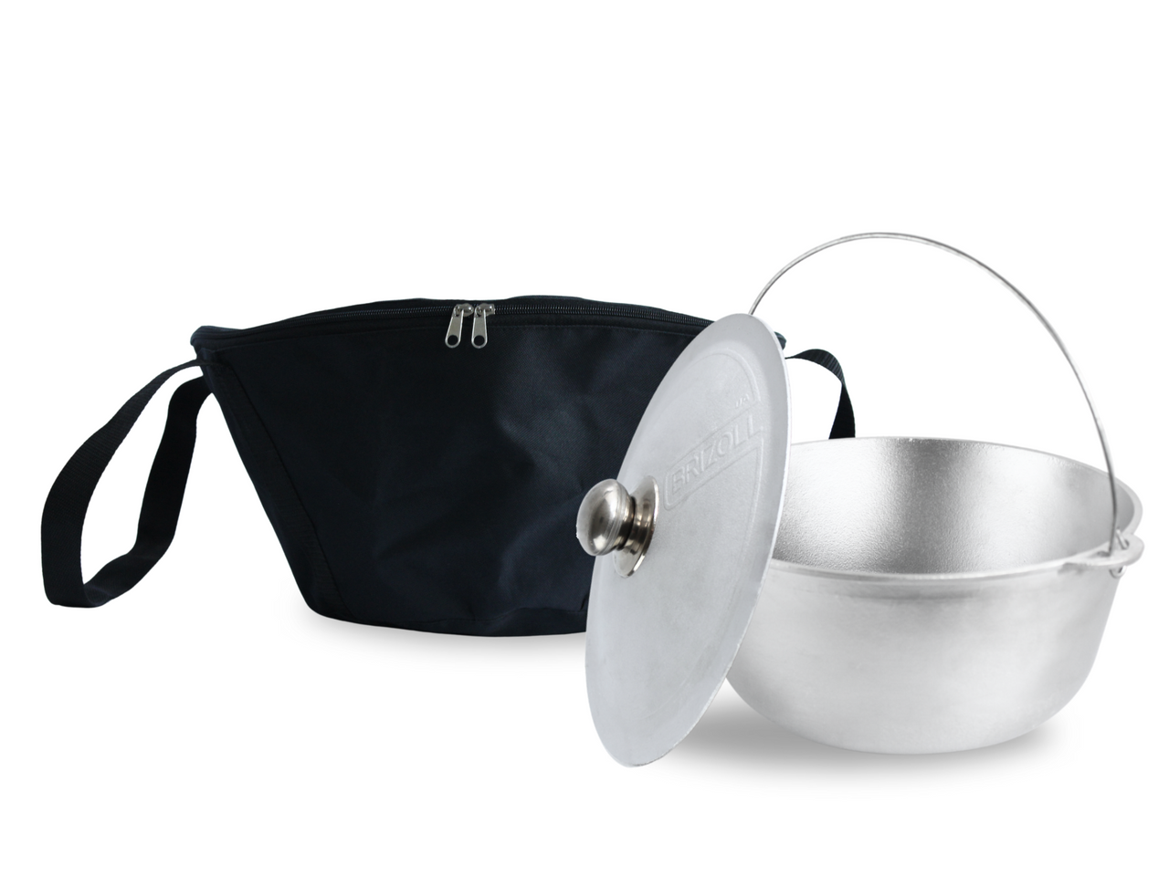 Aluminum cauldron Brizoll 8 l with bracket, lid, a tripod and a bag