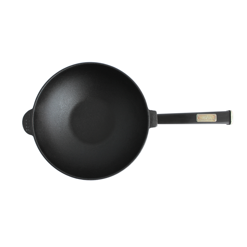 Cast iron WOK pan 2,2 l with wooden Black handle and aluminum lid