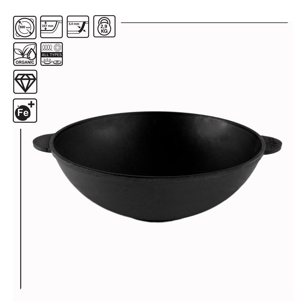 Cast iron pan WOK 4,7 L with a lid-frying pan
