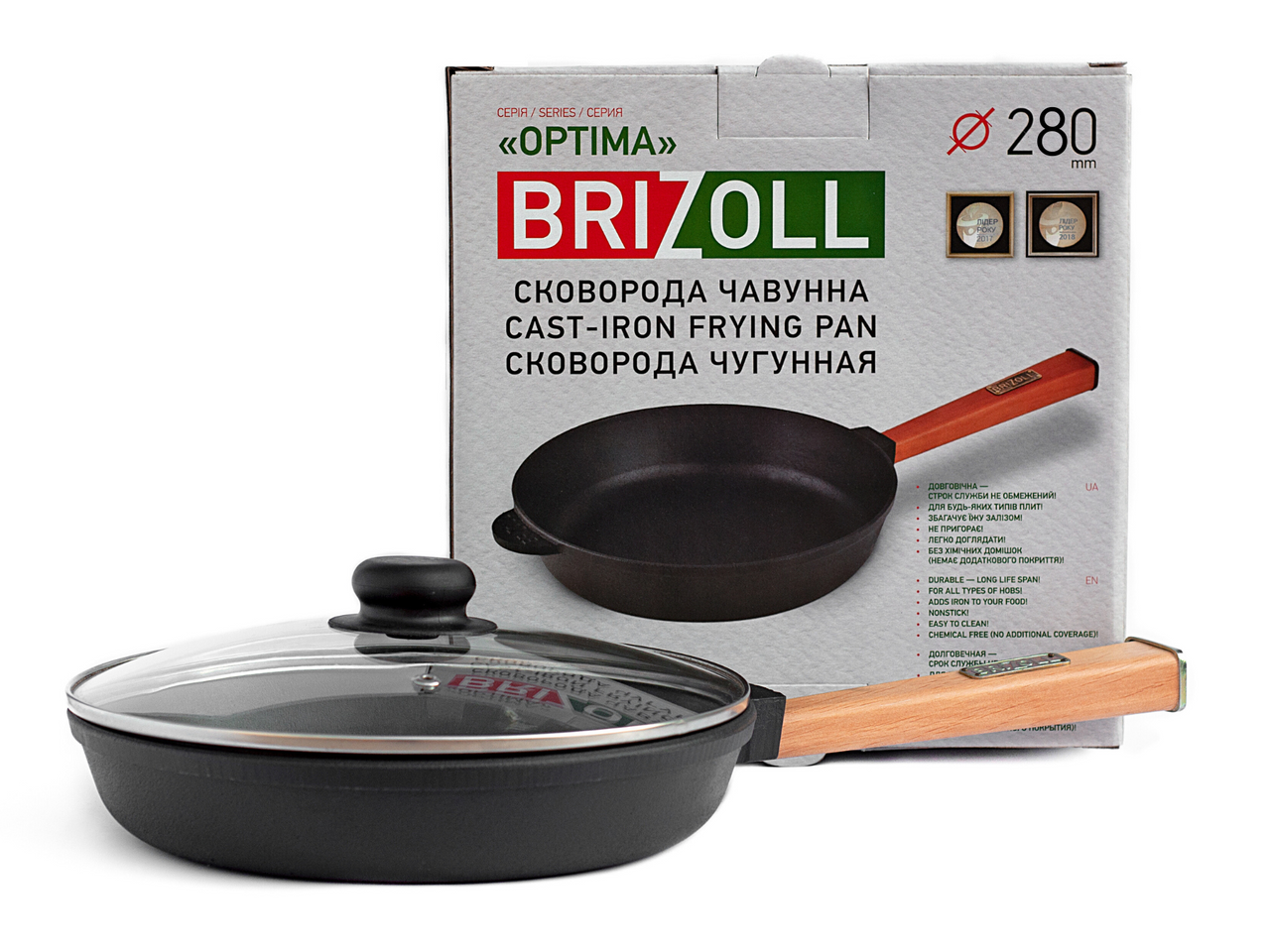 Cast iron pan with a handle and a lid Optima 280 х 40 mm
