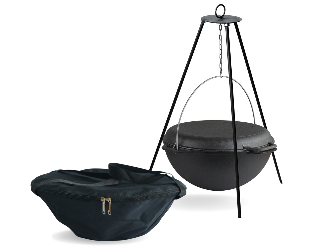 Cast iron asian cauldron 10 L WITH A GRILL LID-FRYING PAN, a bag and a tripod