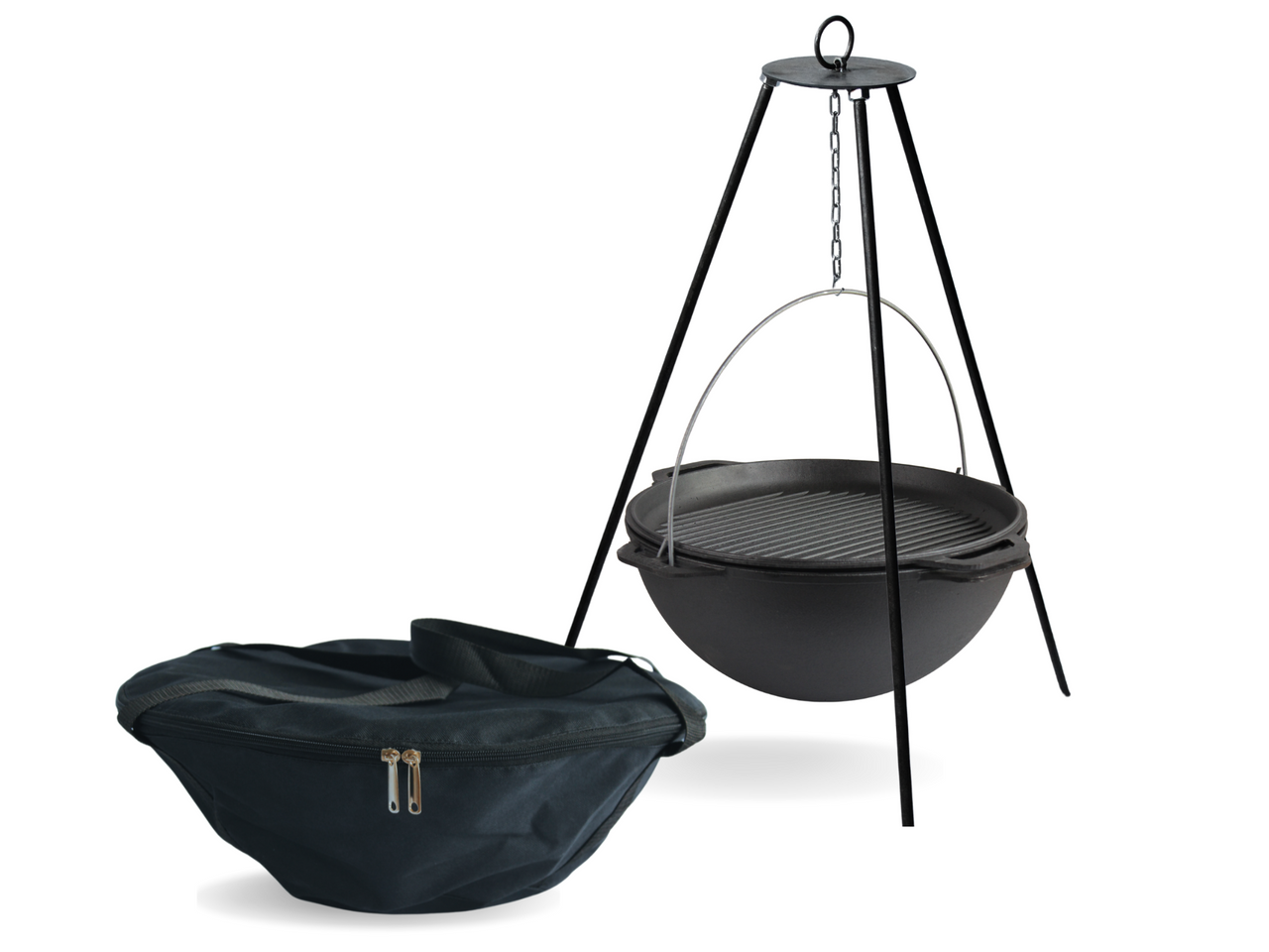 Cast iron asian cauldron 10 L WITH A GRILL LID-FRYING PAN, a bag and a tripod