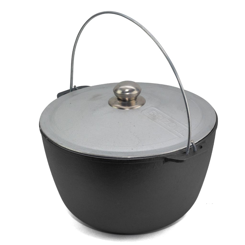 Tourist cast iron cauldron with aluminum lid 12 l and a tripod