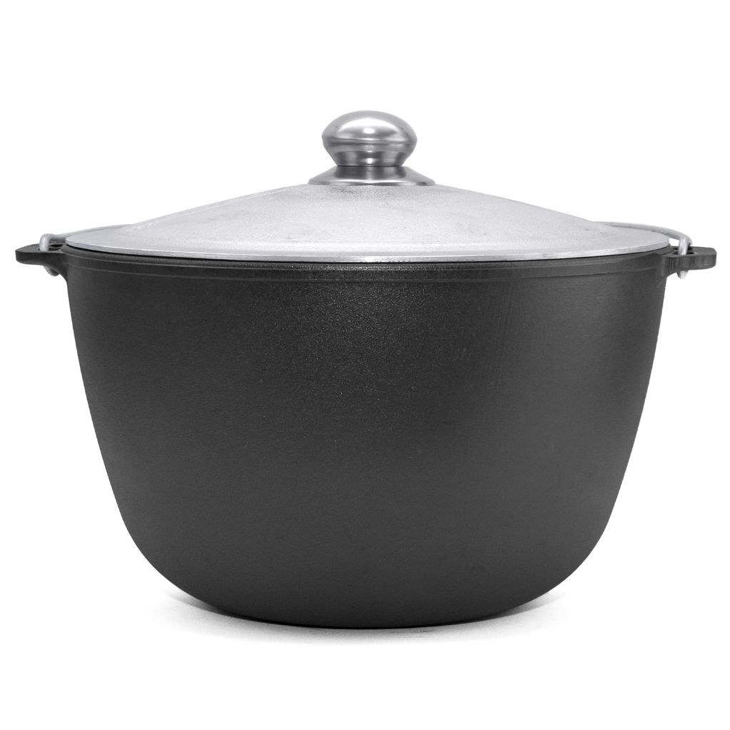 Tourist cast iron cauldron with aluminum lid 12 l and a tripod