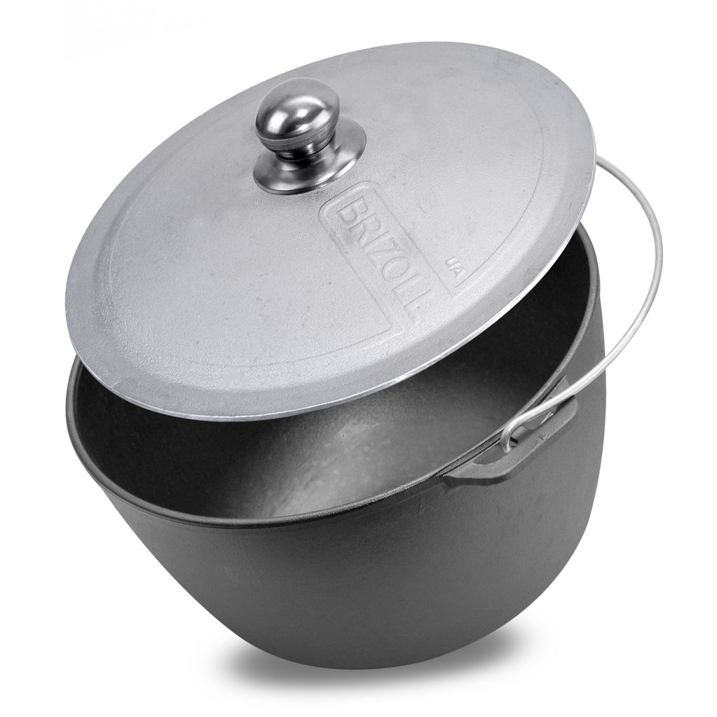 Tourist cast iron cauldron with aluminum lid 12 l and a tripod