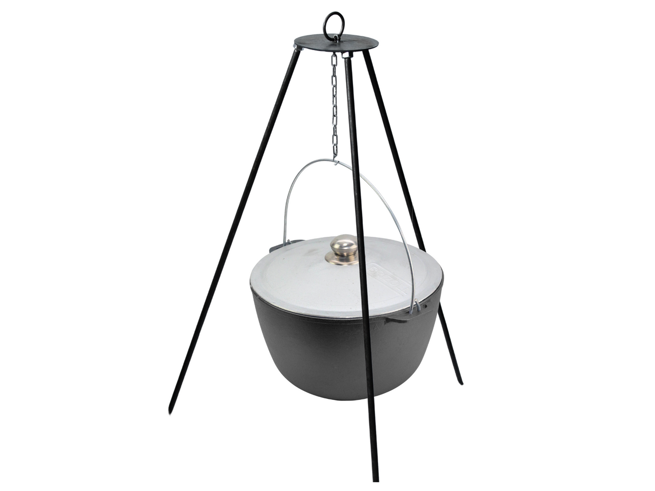 Tourist cast iron cauldron with aluminum lid 12 l and a tripod