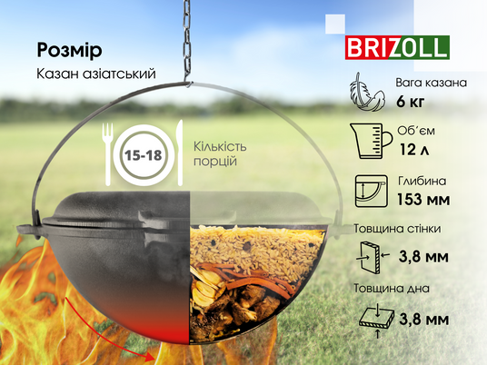 Казан чавунний азіатський з кришкою-сковородою 12 л купити в