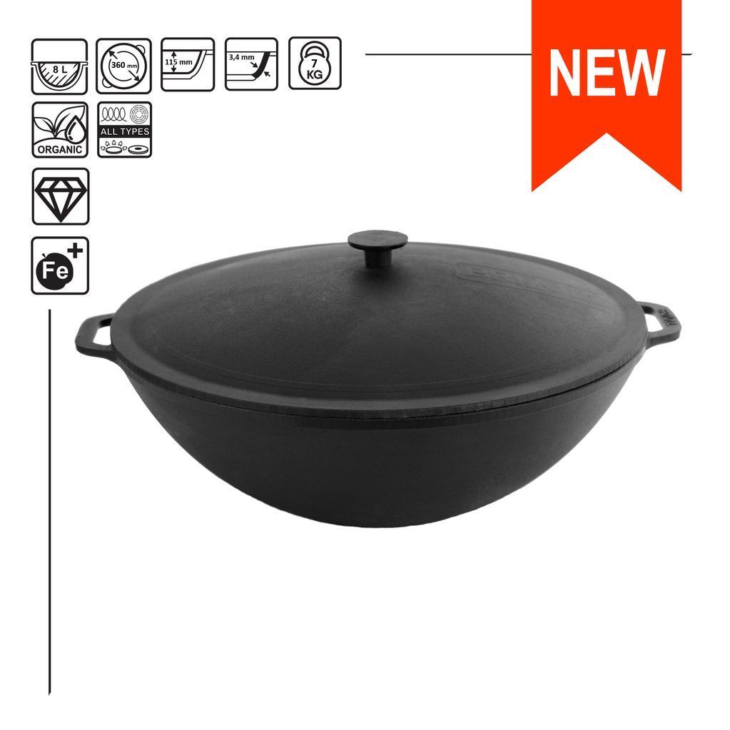 Cast iron pan WOK 8 L WITH A CAST IRON LID and a bag