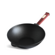 Cast iron WOK pan 2,8 l with wooden Bordeaux handle and glass lid