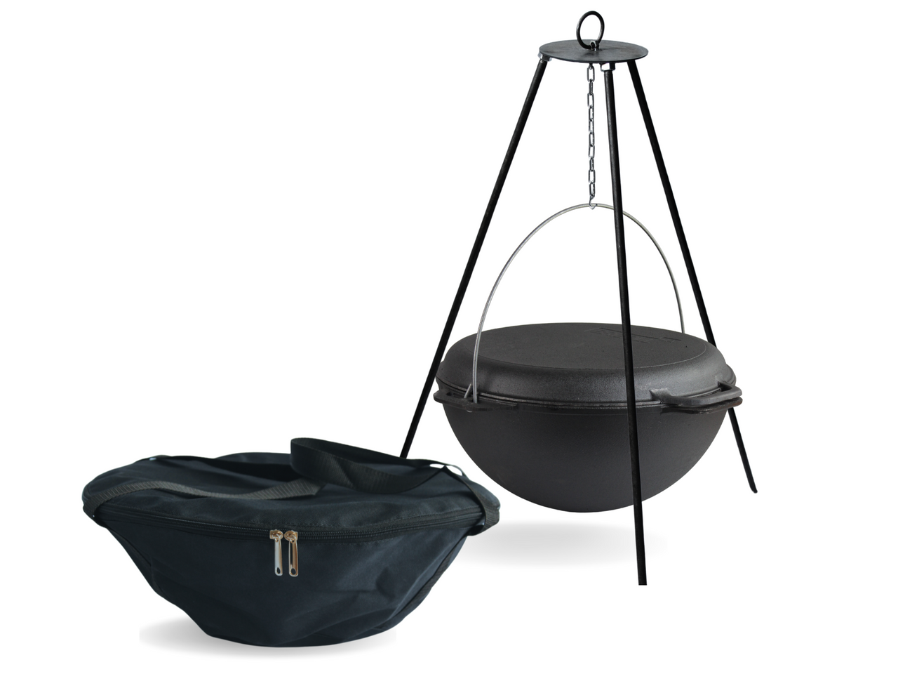 Cast iron asian cauldron 12 L WITH A GRILL LID-FRYING PAN, a bag and a tripod