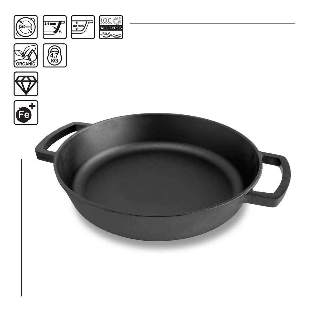 Cast iron frying pan with cast handles 360 x 80 mm