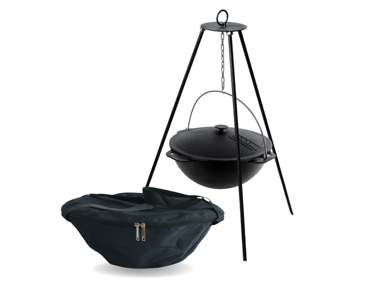 Cast iron asian cauldron 15 L WITH A LID, a bag and a tripod